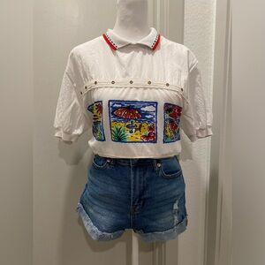 VTG Retro 80s 90s Cape Cod Sportswear Beach Graphic Collared Short Sleeve Shirt